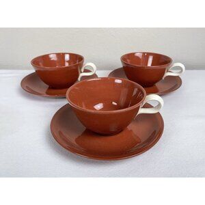 Vintage Suntone Cups & Saucers by Homer Laughlin Set of 3 60s 70s